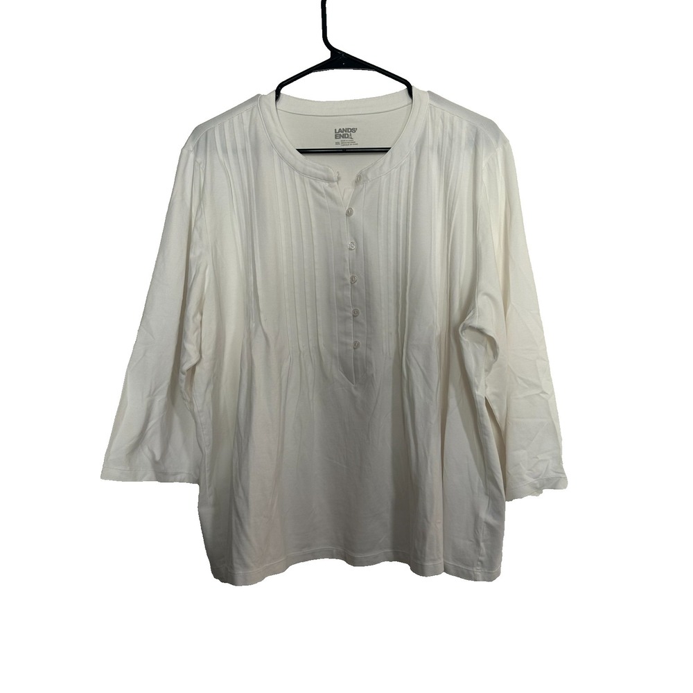 Lands' End Women's‎ Button Front Pintuck Top White XXL Casual Basic Staple